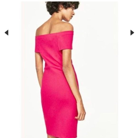 ZARA NWT Off Shoulder Bodycon Dress | Women's Size S | Bright Pink - Picture 2 of 6